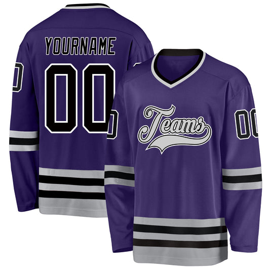 Custom Purple Black-Gray Hockey Jersey - Sky-Custom