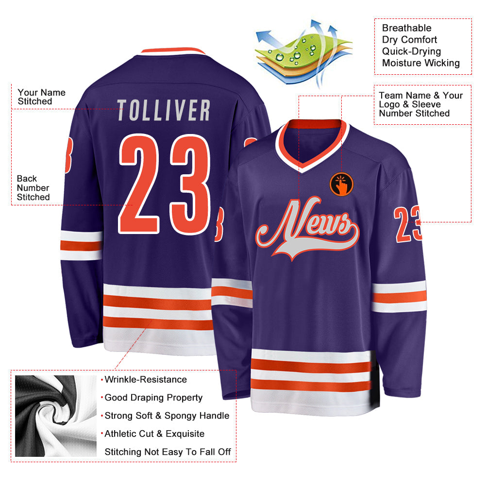 Custom Purple Orange-White Hockey Jersey - Sky-Custom