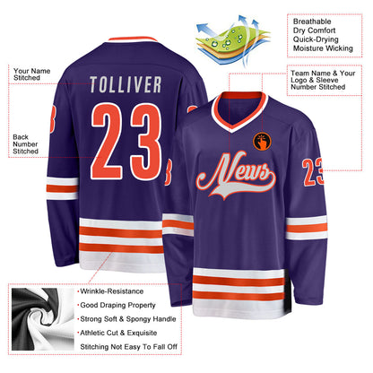 Custom Purple Orange-White Hockey Jersey - Sky-Custom