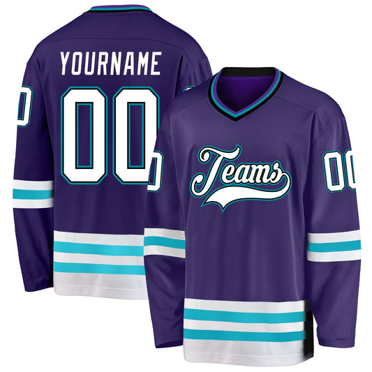 Custom Purple White-Teal Hockey Jersey - Sky-Custom