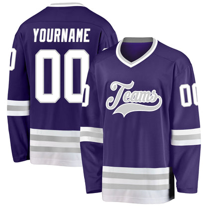 Custom Purple White-Gray Hockey Jersey - Sky-Custom