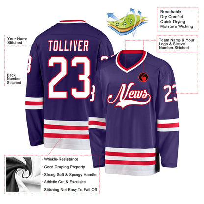 Custom Purple White-Red Hockey Jersey - Sky-Custom