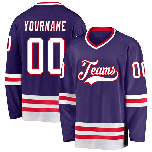 Custom Purple White-Red Hockey Jersey - Sky-Custom