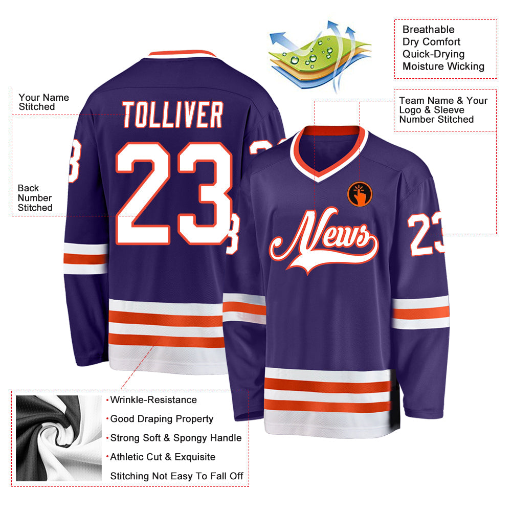 Custom Purple White-Orange Hockey Jersey - Sky-Custom