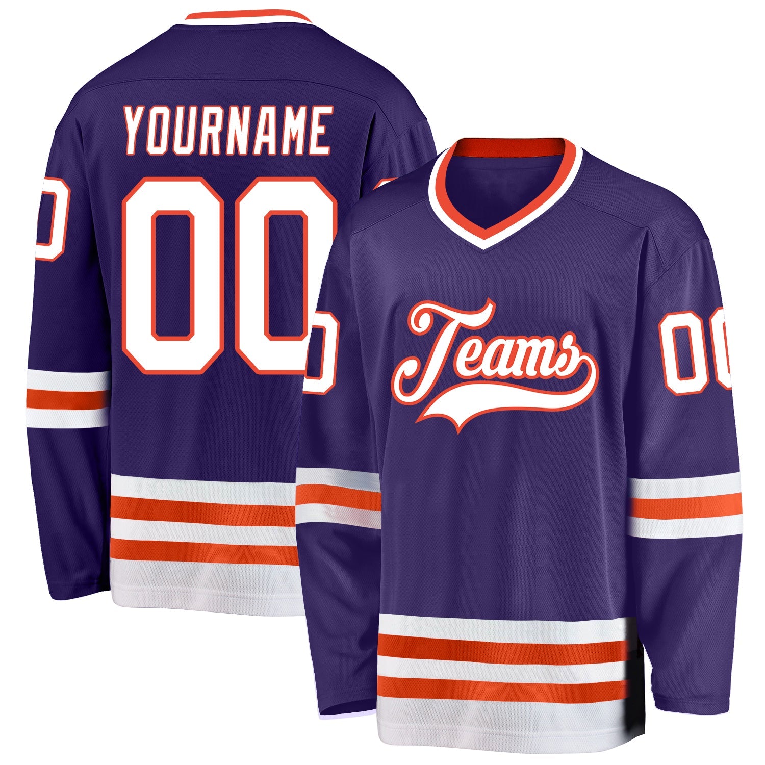 Custom Purple White-Orange Hockey Jersey - Sky-Custom