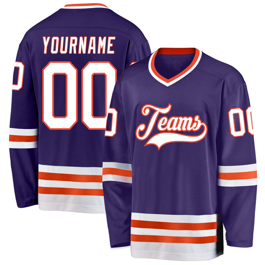 Custom Purple White-Orange Hockey Jersey - Sky-Custom