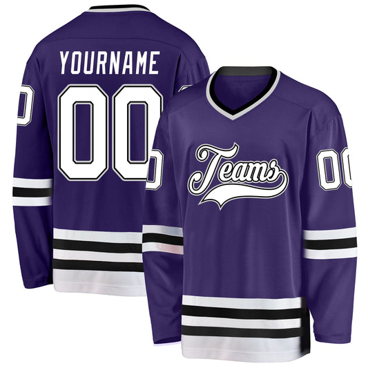 Custom Purple White-Black Hockey Jersey - Sky-Custom