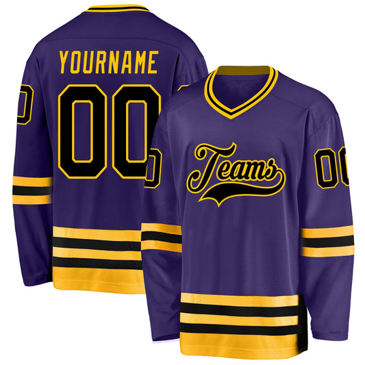 Custom Purple Black-Gold Hockey Jersey - Sky-Custom
