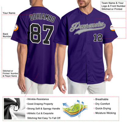 Custom Purple Black-Gray Authentic Baseball Jersey - Sky-Custom