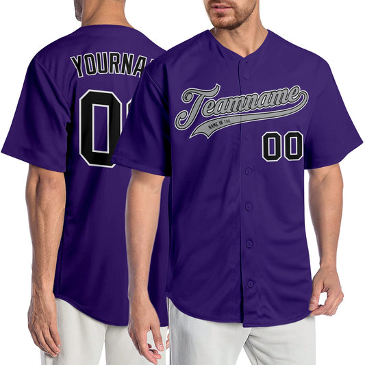 Custom Purple Black-Gray Authentic Baseball Jersey - Sky-Custom