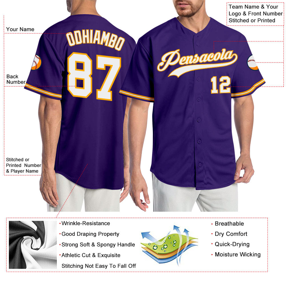 Custom Purple White-Gold Authentic Baseball Jersey - Sky-Custom