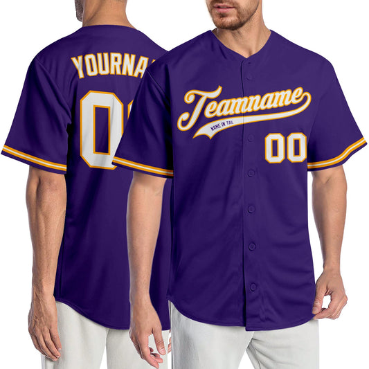 Custom Purple White-Gold Authentic Baseball Jersey - Sky-Custom