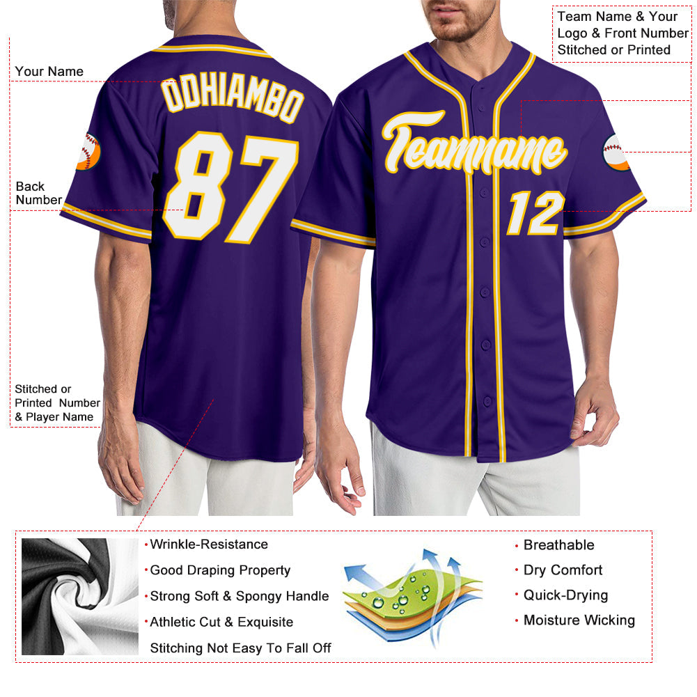 Custom Purple White-Gold Authentic Baseball Jersey - Sky-Custom