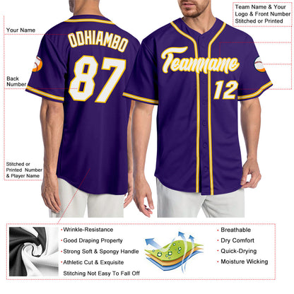 Custom Purple White-Gold Authentic Baseball Jersey - Sky-Custom