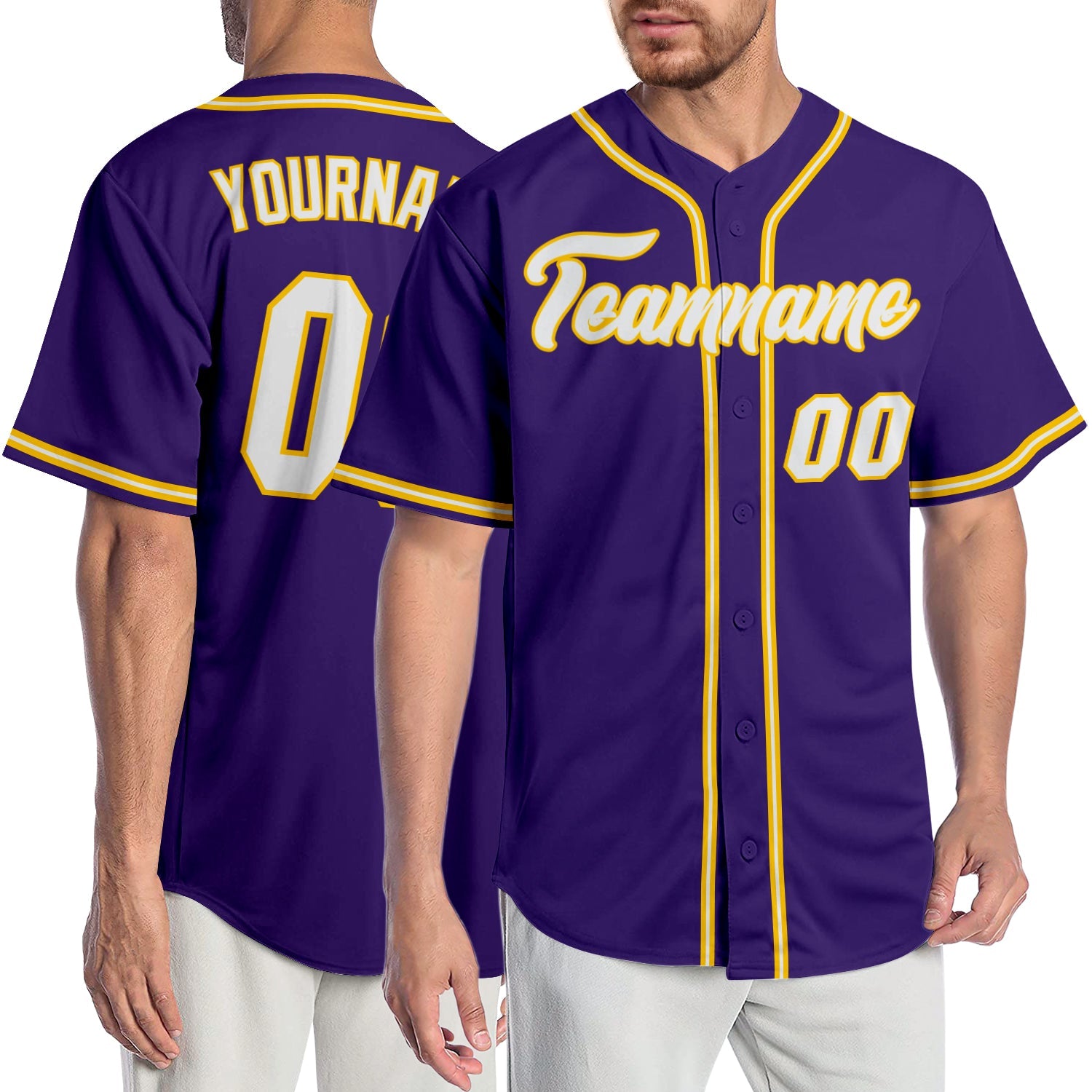 Custom Purple White-Gold Authentic Baseball Jersey - Sky-Custom