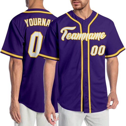 Custom Purple White-Gold Authentic Baseball Jersey - Sky-Custom