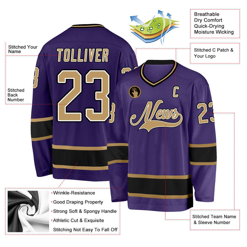 Custom Purple Old Gold-Black Hockey Jersey - Sky-Custom