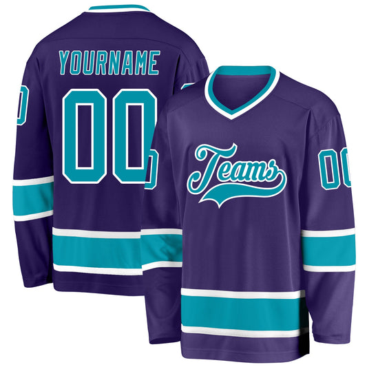 Custom Purple Teal-White Hockey Jersey - Sky-Custom
