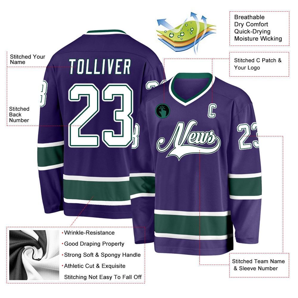 Custom Purple White-Green Hockey Jersey - Sky-Custom