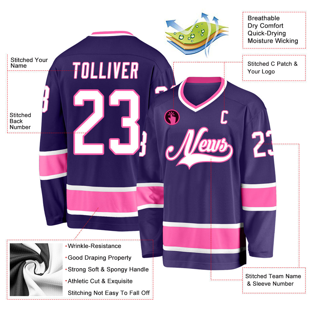 Custom Purple White-Pink Hockey Jersey - Sky-Custom