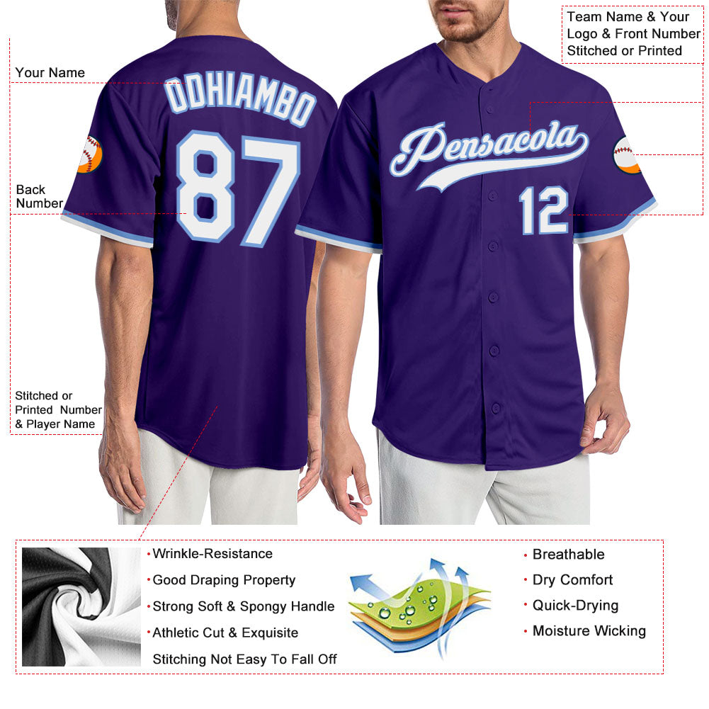 Custom Purple White-Light Blue Authentic Baseball Jersey - Sky-Custom