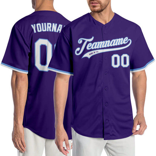 Custom Purple White-Light Blue Authentic Baseball Jersey - Sky-Custom