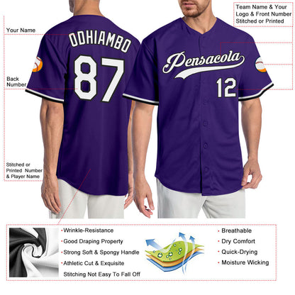 Custom Purple White-Black Authentic Baseball Jersey - Sky-Custom