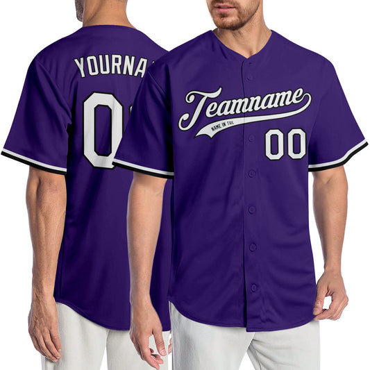 Custom Purple White-Black Authentic Baseball Jersey - Sky-Custom