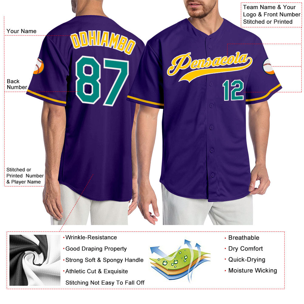 Custom Purple Aqua-Gold Authentic Baseball Jersey - Sky-Custom