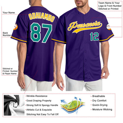 Custom Purple Aqua-Gold Authentic Baseball Jersey - Sky-Custom