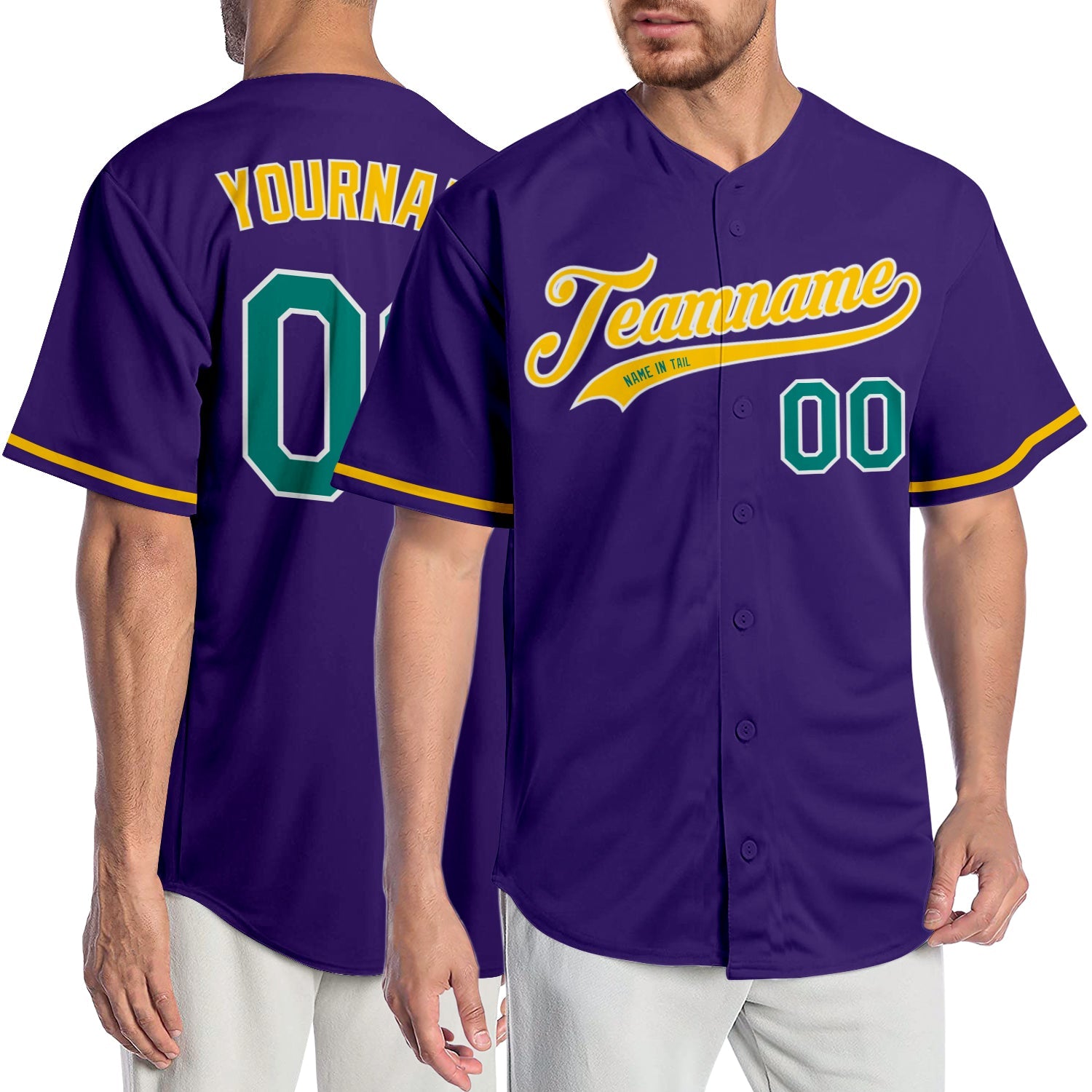 Custom Purple Aqua-Gold Authentic Baseball Jersey - Sky-Custom