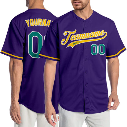 Custom Purple Aqua-Gold Authentic Baseball Jersey - Sky-Custom
