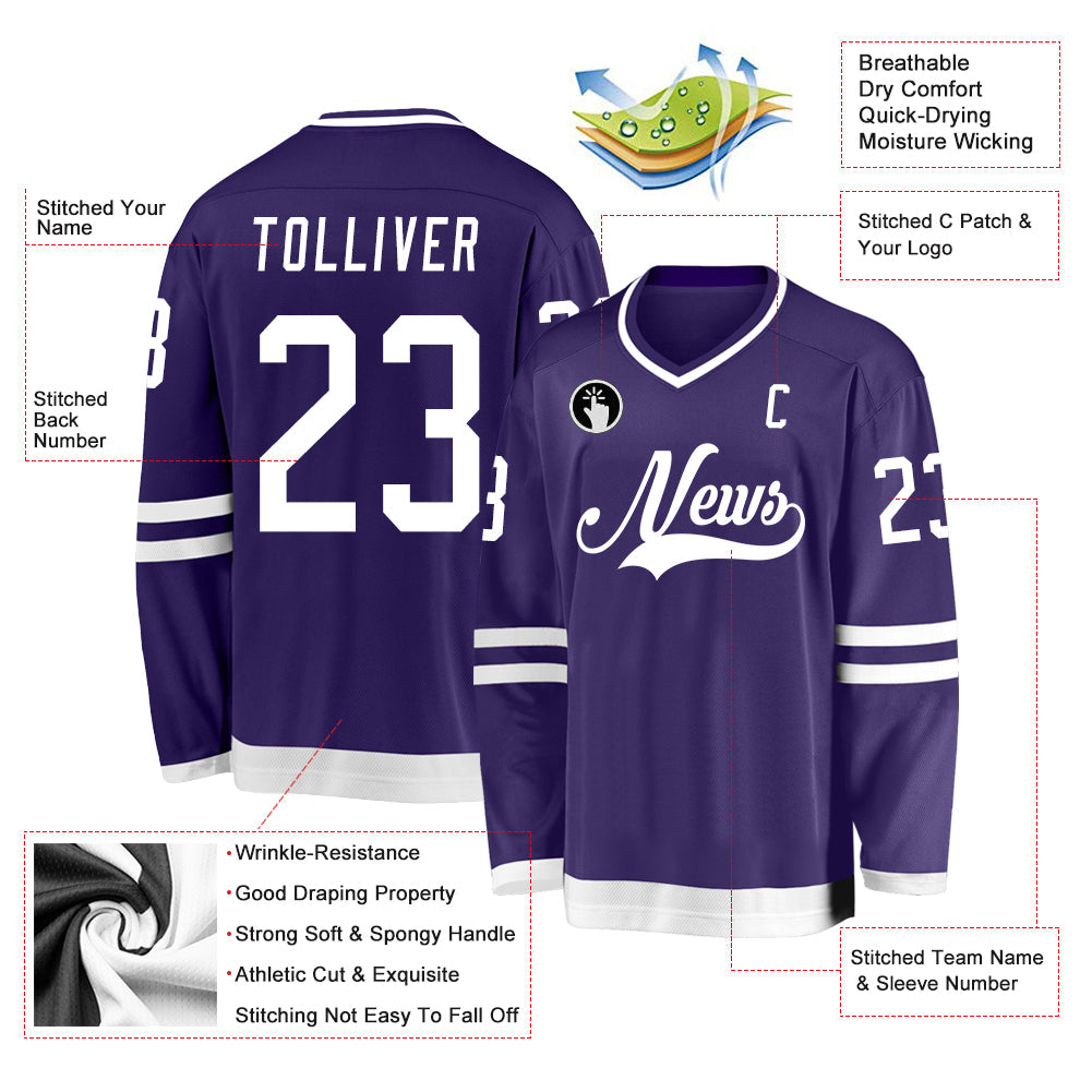 Custom Purple White Hockey Jersey - Sky-Custom