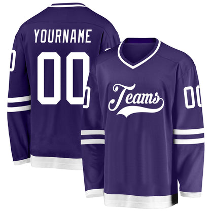Custom Purple White Hockey Jersey - Sky-Custom