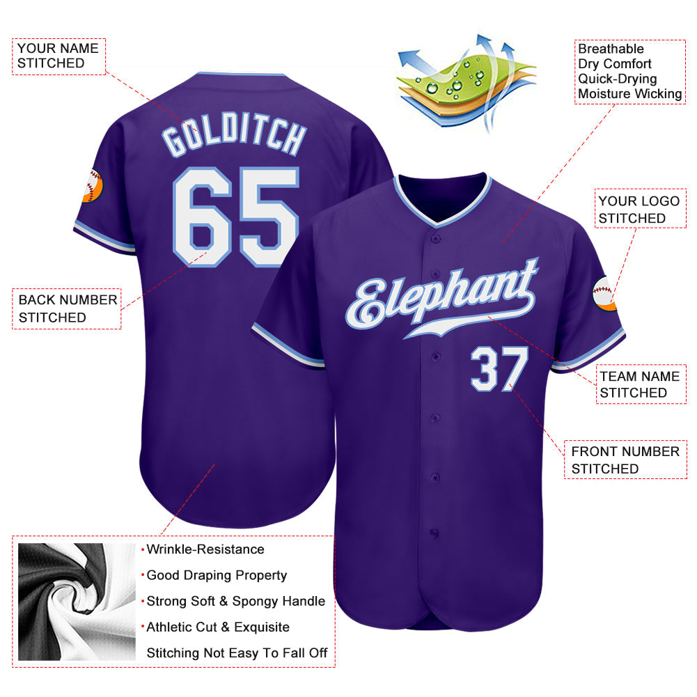Custom Purple White-Light Blue Authentic Baseball Jersey - Sky-Custom
