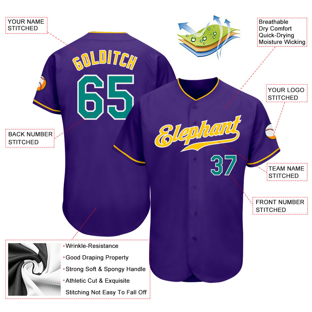 Custom Purple Aqua-Gold Authentic Baseball Jersey - Sky-Custom