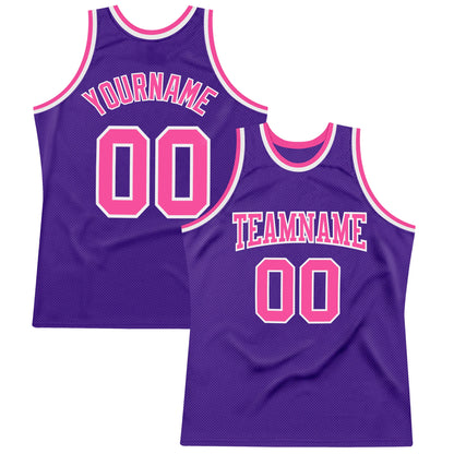 Custom Purple Pink-White Authentic Throwback Basketball Jersey - Sky-Custom