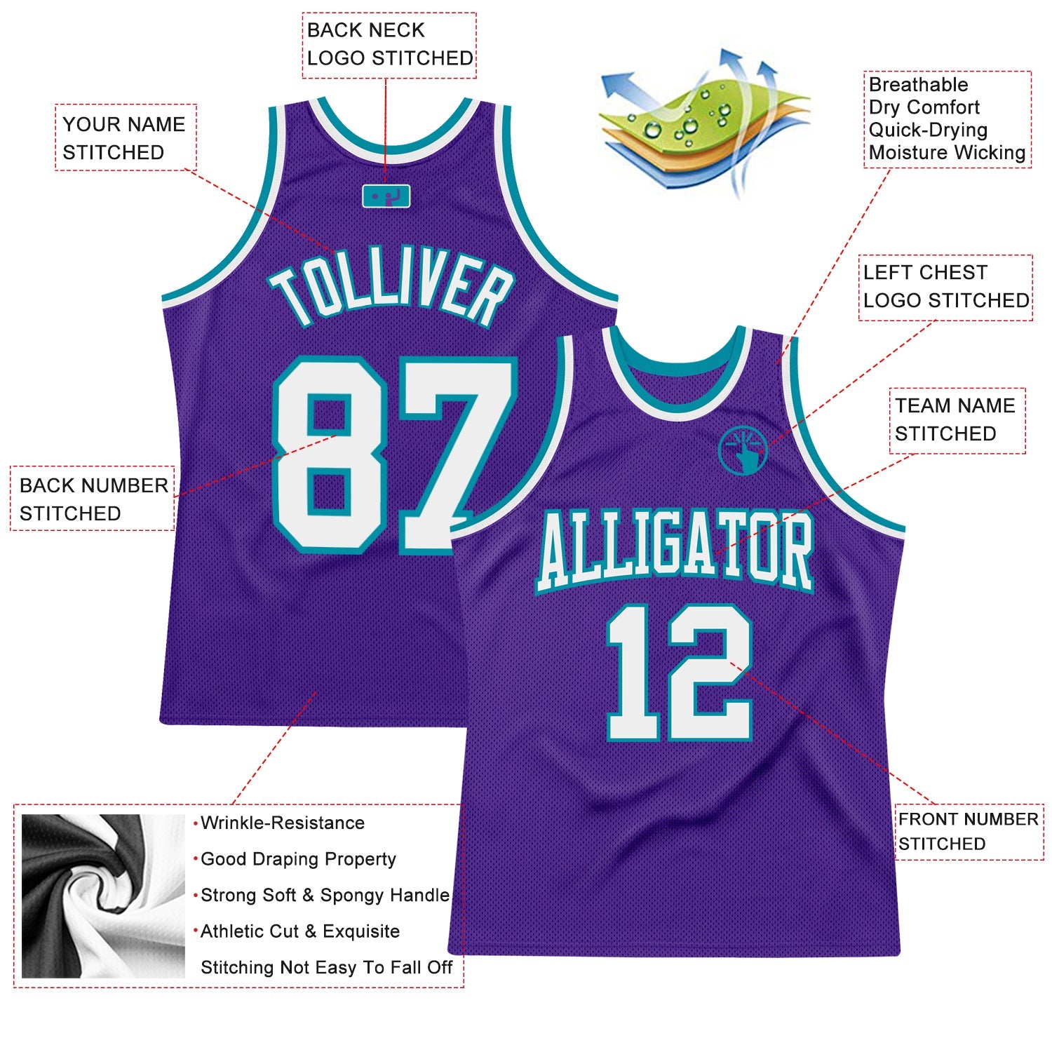 Custom Purple White-Teal Authentic Throwback Basketball Jersey - Sky-Custom