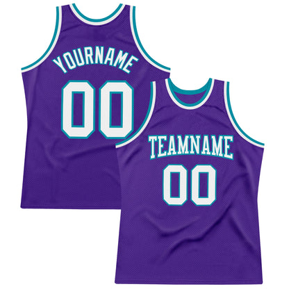 Custom Purple White-Teal Authentic Throwback Basketball Jersey - Sky-Custom