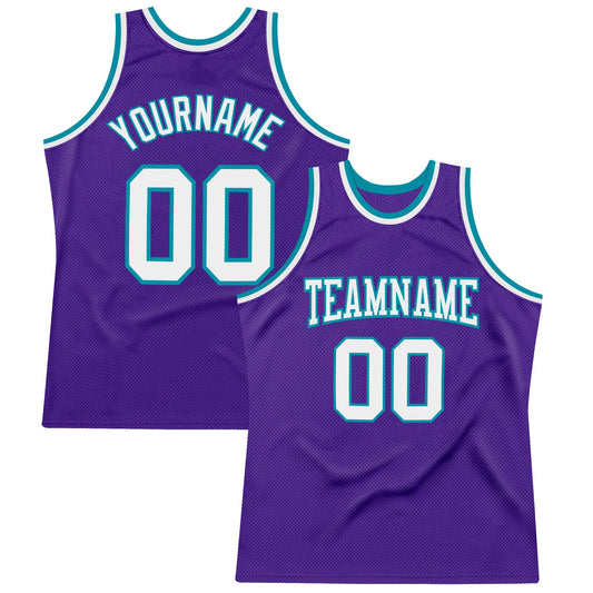 Custom Purple White-Teal Authentic Throwback Basketball Jersey - Sky-Custom