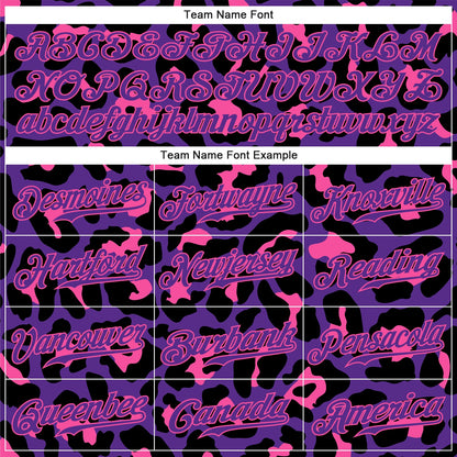 Custom Purple Purple-Pink 3D Pattern Design Leopard Authentic Baseball Jersey - Sky-Custom