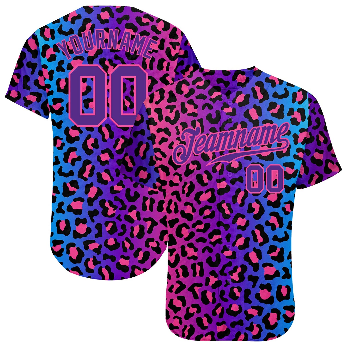 Custom Purple Purple-Pink 3D Pattern Design Leopard Authentic Baseball Jersey - Sky-Custom