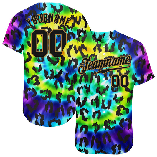 Custom Purple Black-Old Gold 3D Pattern Design Leopard Authentic Baseball Jersey - Sky-Custom