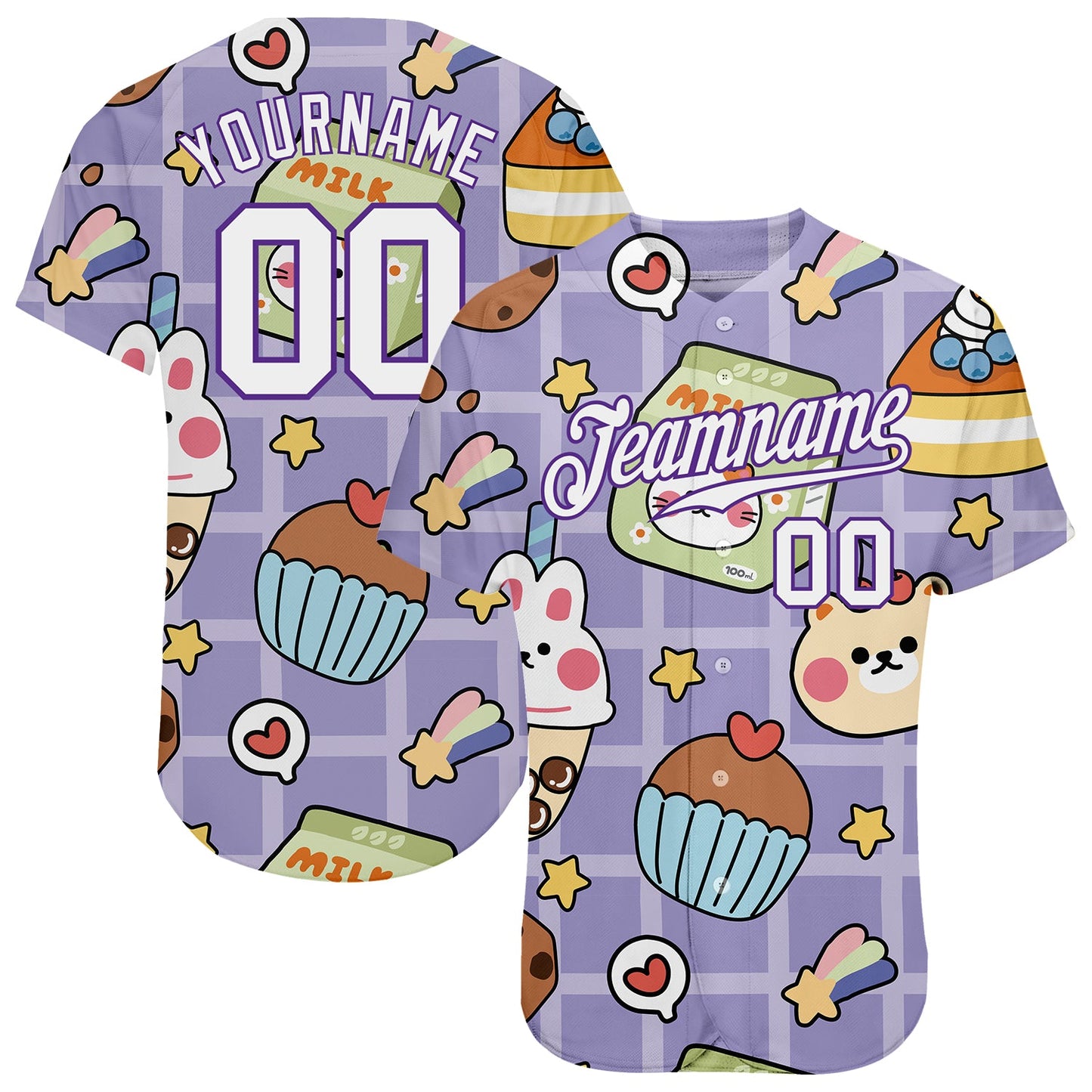 Custom Purple White-Purple 3D Pattern Design Sticker Cartoons Authentic Baseball Jersey - Sky-Custom