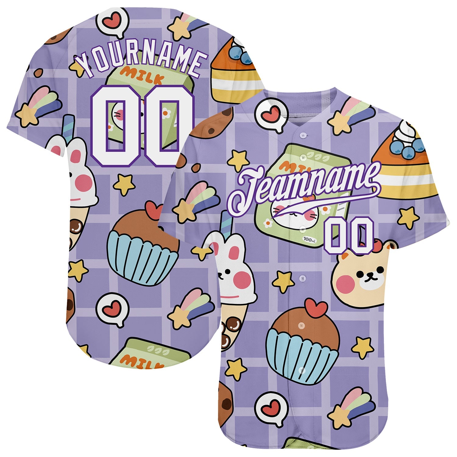 Custom Purple White-Purple 3D Pattern Design Sticker Cartoons Authentic Baseball Jersey - Sky-Custom