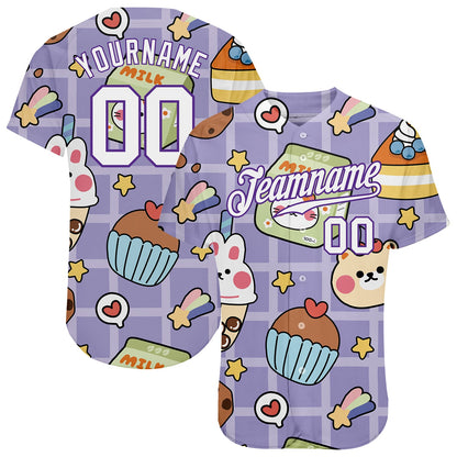 Custom Purple White-Purple 3D Pattern Design Sticker Cartoons Authentic Baseball Jersey - Sky-Custom