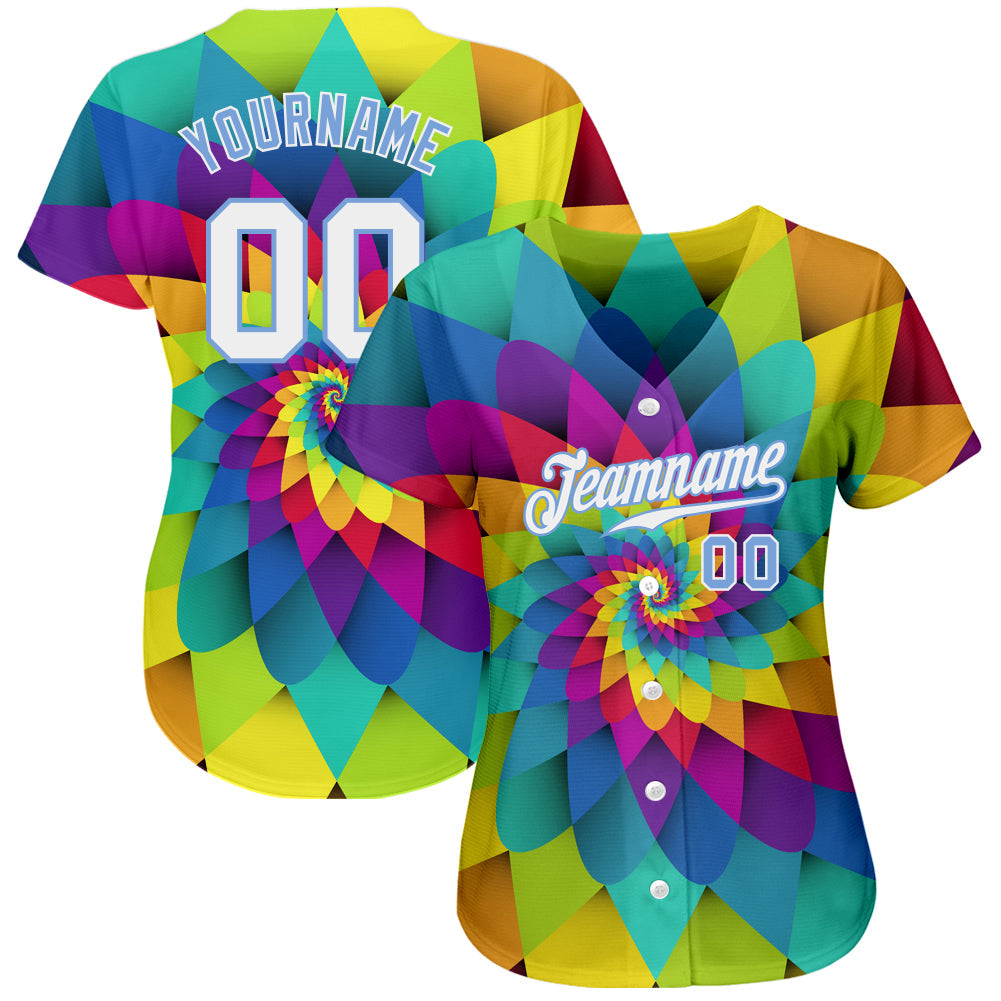Custom Purple White-Light Blue 3D Pattern Design Rainbow Spiral Authentic Baseball Jersey - Sky-Custom