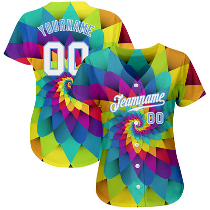 Custom Purple White-Light Blue 3D Pattern Design Rainbow Spiral Authentic Baseball Jersey - Sky-Custom