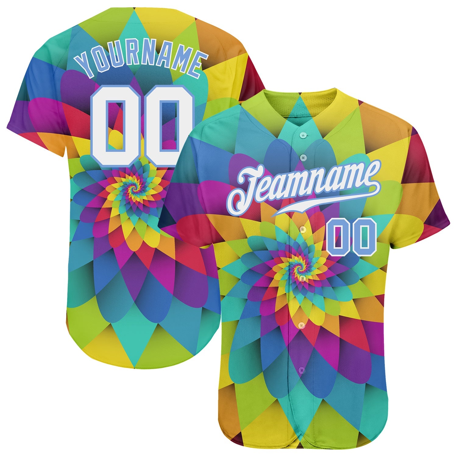 Custom Purple White-Light Blue 3D Pattern Design Rainbow Spiral Authentic Baseball Jersey - Sky-Custom