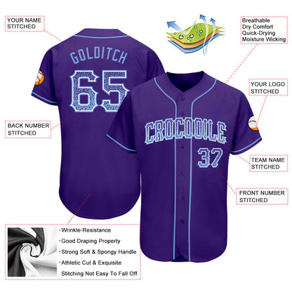 Custom Purple Light Blue-White Authentic Drift Fashion Baseball Jersey - Sky-Custom